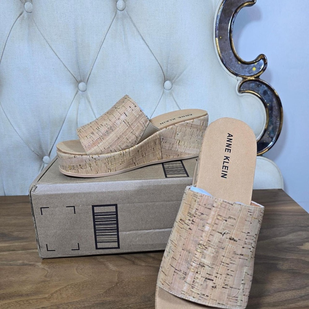 Anne Klein cork wedge slide sandals size 11